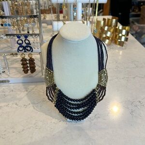 Talbots navy/brown/gold tone beaded costume necklace. NWT